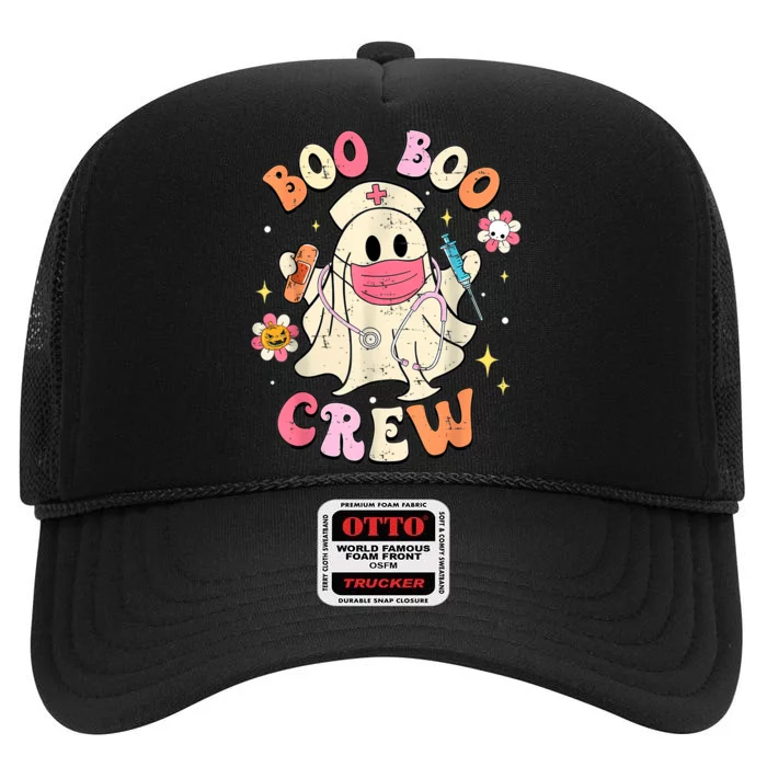 Boo Boo Crew Halloween Ghost Nurse High Crown Mesh Trucker Hat