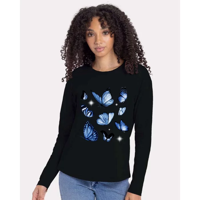 Blue Butterflies Cute Gift Womens Cotton Relaxed Long Sleeve T-Shirt