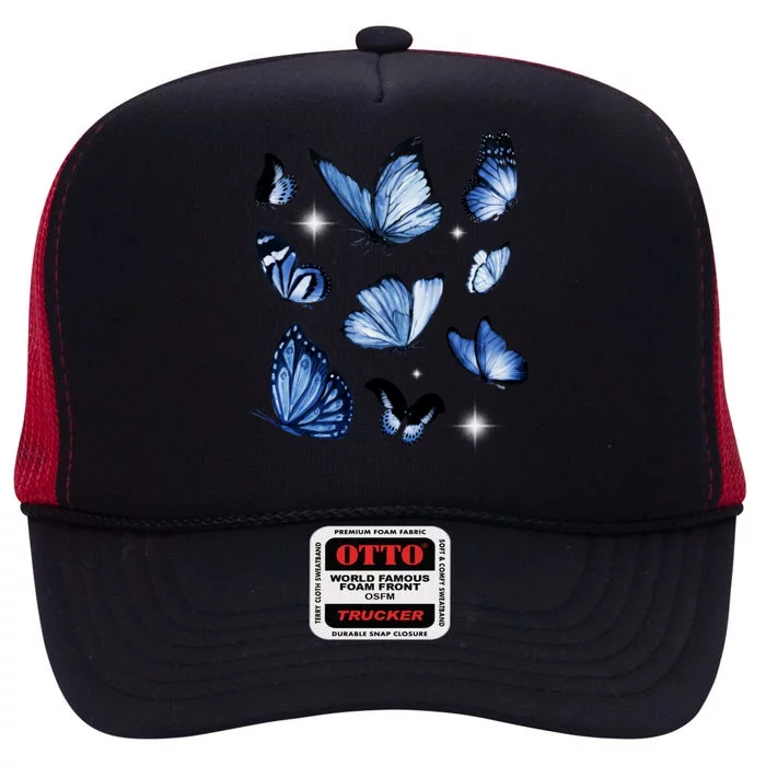 Blue Butterflies Cute Gift High Crown Mesh Trucker Hat