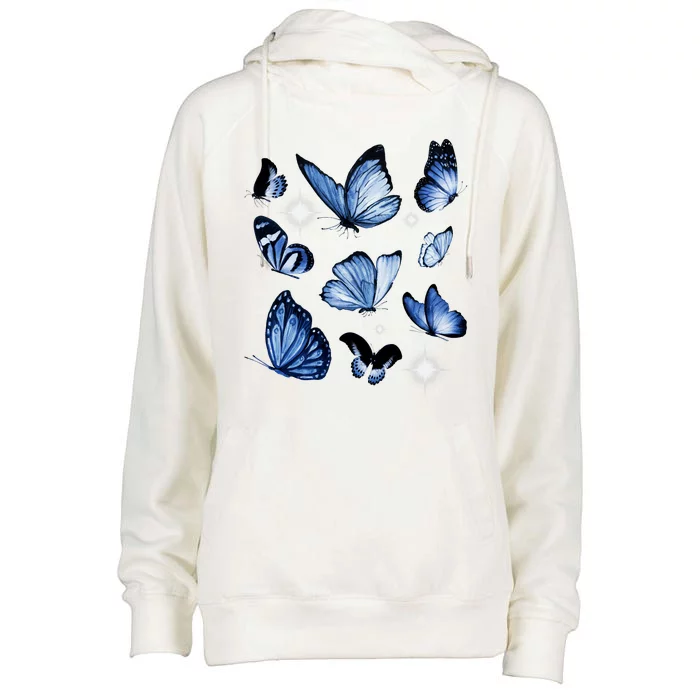 Blue Butterflies Cute Gift Womens Funnel Neck Pullover Hood