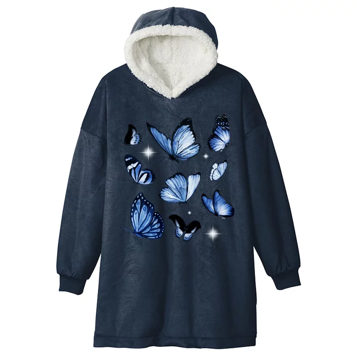 Blue Butterflies Cute Gift Hooded Wearable Blanket