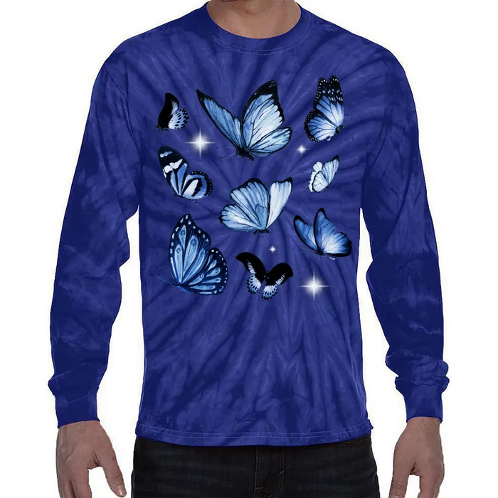 Blue Butterflies Cute Gift Tie-Dye Long Sleeve Shirt