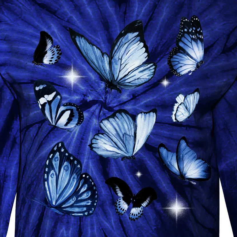 Blue Butterflies Cute Gift Tie-Dye Long Sleeve Shirt