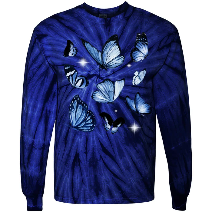 Blue Butterflies Cute Gift Tie-Dye Long Sleeve Shirt