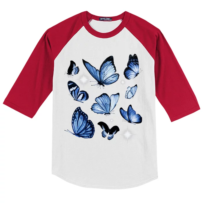 Blue Butterflies Cute Gift Kids Colorblock Raglan Jersey