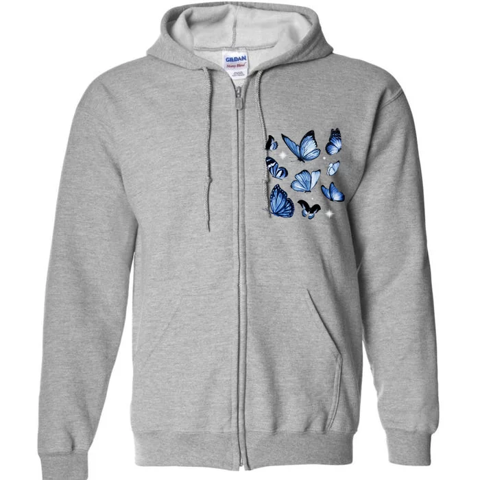 Blue Butterflies Cute Gift Full Zip Hoodie