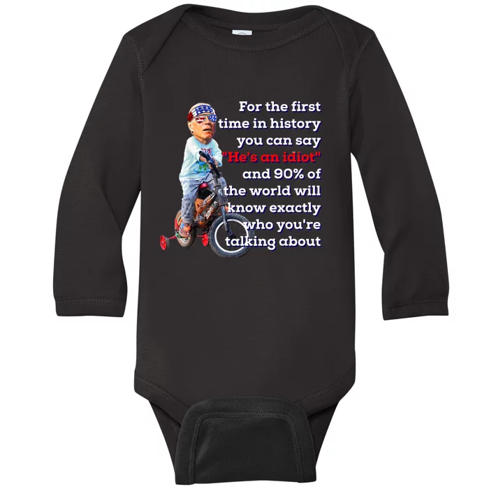 Biden Bicycle Crash Bike Wreck AntiBiden Pro Trump 2024 Baby Long Sleeve Bodysuit