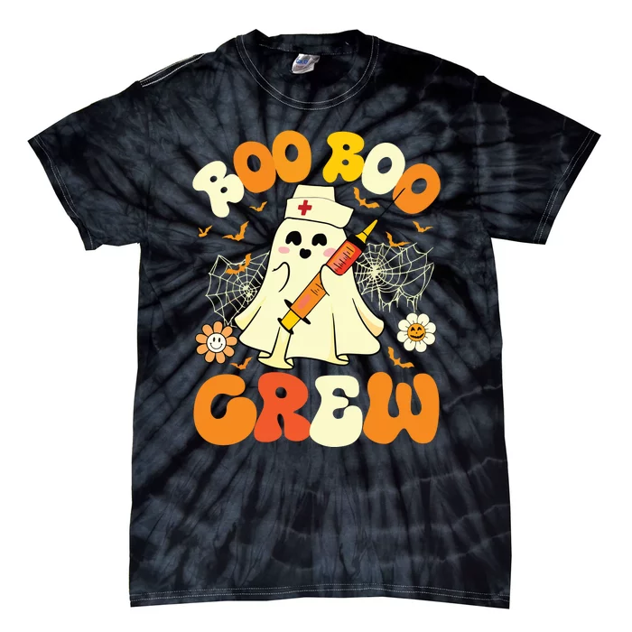 Boo Boo Crew Funny Ghost Nurse Retro Halloween Nursing Rn Tie-Dye T-Shirt