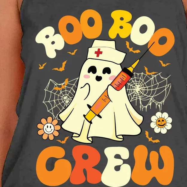 Boo Boo Crew Funny Ghost Nurse Retro Halloween Nursing Rn Women's Knotted Racerback Tank