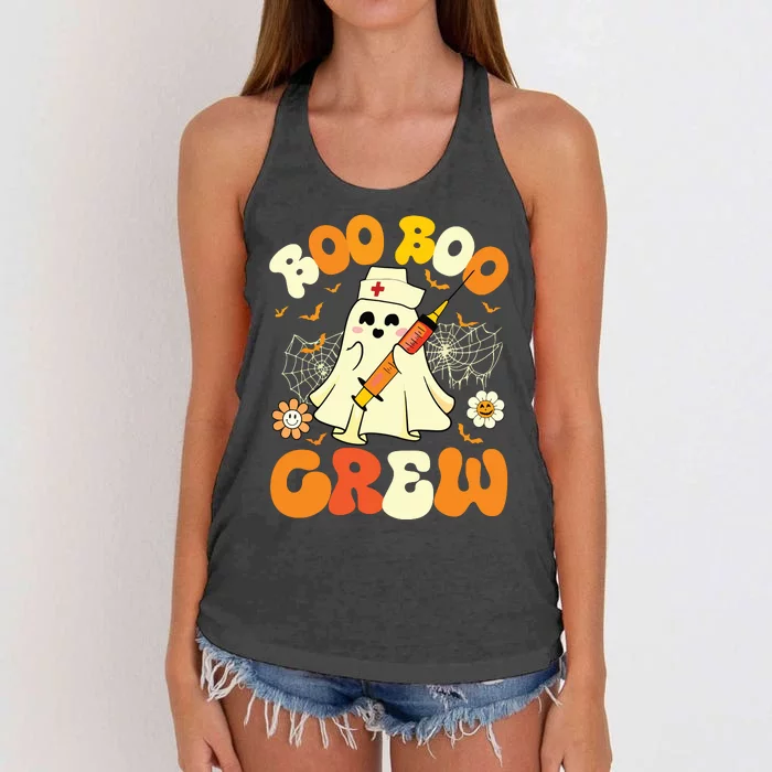 Boo Boo Crew Funny Ghost Nurse Retro Halloween Nursing Rn Women's Knotted Racerback Tank