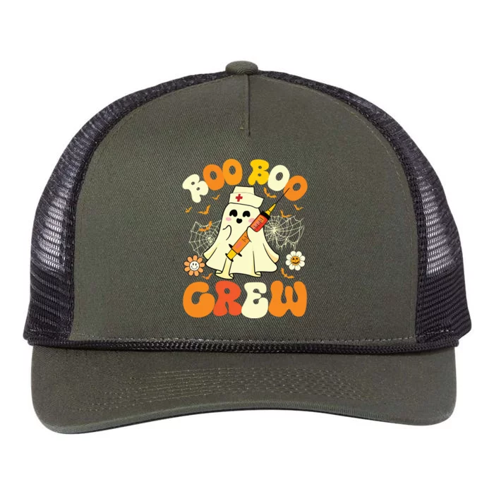 Boo Boo Crew Funny Ghost Nurse Retro Halloween Nursing Rn Retro Rope Trucker Hat Cap