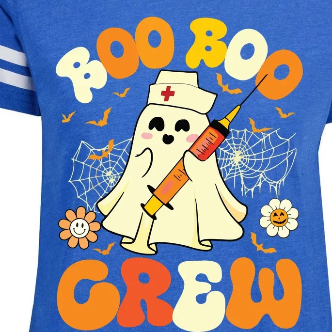 Boo Boo Crew Funny Ghost Nurse Retro Halloween Nursing Rn Enza Ladies Jersey Football T-Shirt