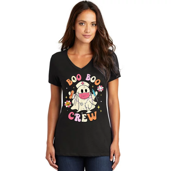 Boo Boo Crew Halloween Ghost Nurse Women's V-Neck T-Shirt