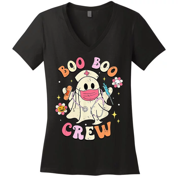 Boo Boo Crew Halloween Ghost Nurse Women's V-Neck T-Shirt