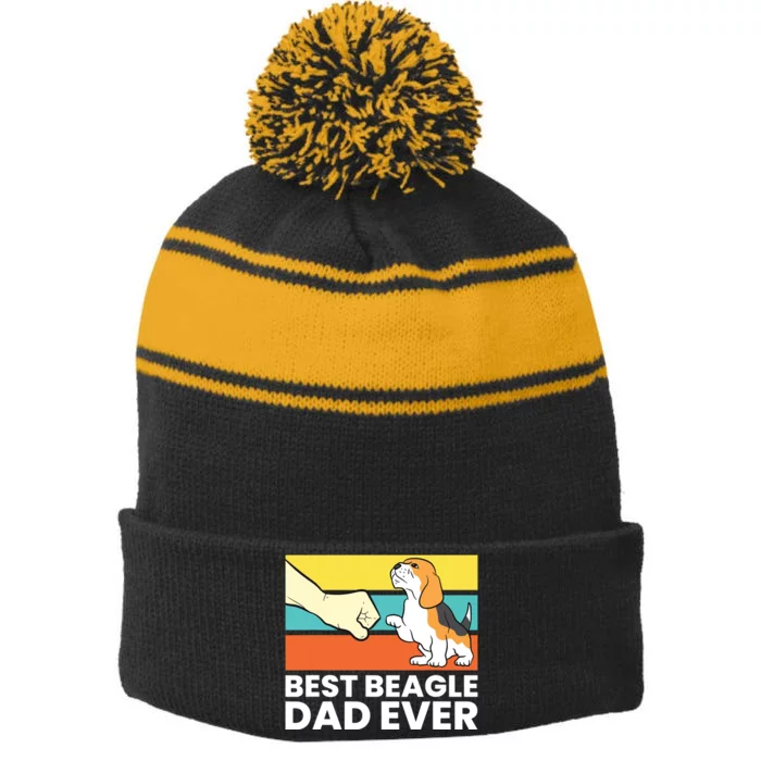 Best Beagle Dad Ever Funny Beagle Dog Dad Stripe Pom Pom Beanie