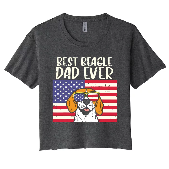 Best Beagle Dad Ever Flag Patriotic Dog Lover Owner Men Gift Women's Crop Top Tee