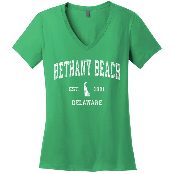 Bethany Beach Delaware De Vintage Sports Women's V-Neck T-Shirt