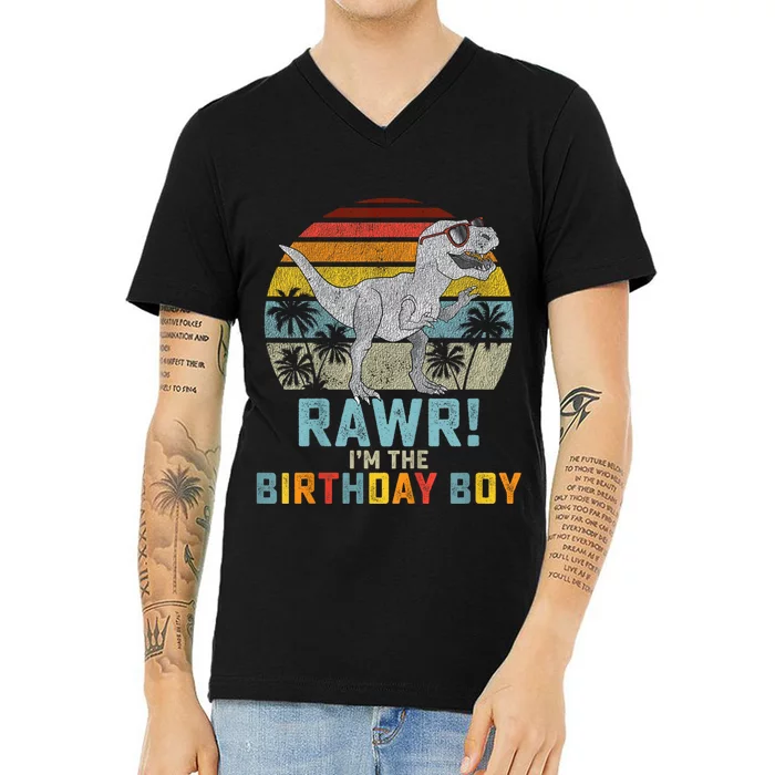 Birthday Boy Dino T Rex Dinosaur V-Neck T-Shirt