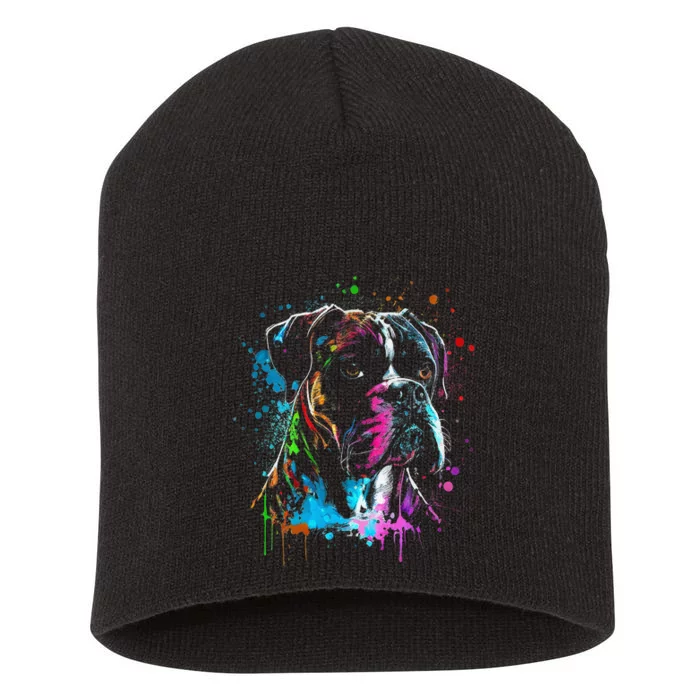 Boston Boxer Dog Painting Watercolor Paint Colorful Mom Dad Short Acrylic Beanie