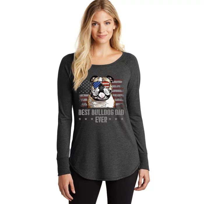 Bulldog Best Dog Dad Ever Retro USA American Flag Women's Perfect Tri Tunic Long Sleeve Shirt