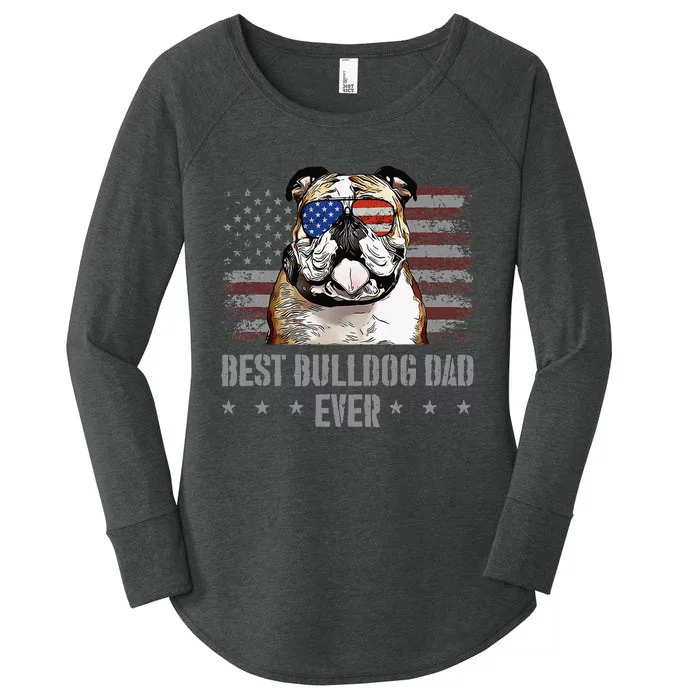 Bulldog Best Dog Dad Ever Retro USA American Flag Women's Perfect Tri Tunic Long Sleeve Shirt