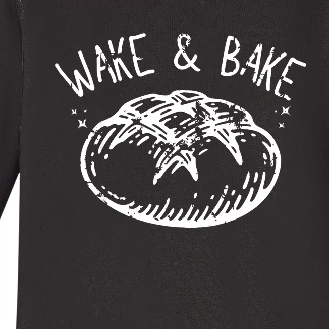 Bread Baking Disegn Sourdough Starter Wake And Bake Baby Long Sleeve Bodysuit