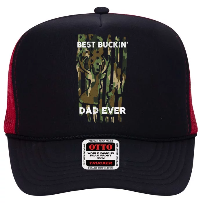 Best Buckin Dad Ever Usa Camouflage Deer Hunting Fathers Day Gift High Crown Mesh Trucker Hat