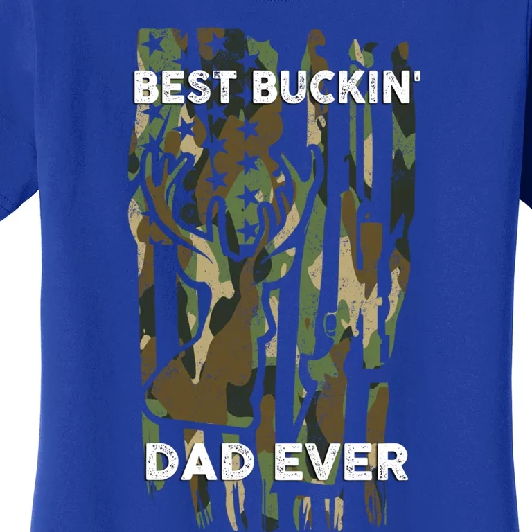 Best Buckin Dad Ever Usa Camouflage Deer Hunting Fathers Day Gift Women's T-Shirt