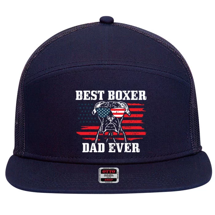 Best Boxer Dad Ever Dog Patriotic 4th Of July American Flag 7 Panel Mesh Trucker Snapback Hat