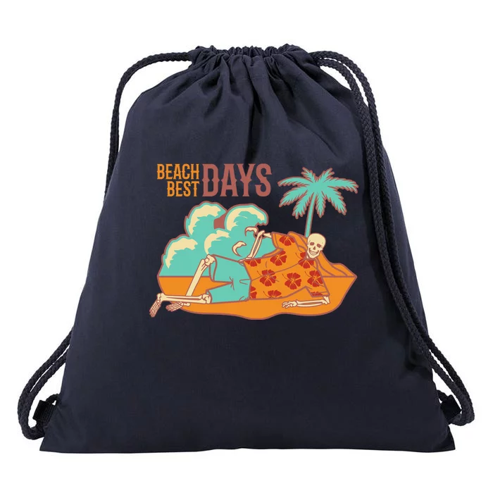 Best Beach Days Skeleton Summer Vibe Drawstring Bag