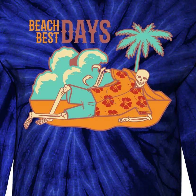 Best Beach Days Skeleton Summer Vibe Tie-Dye Long Sleeve Shirt