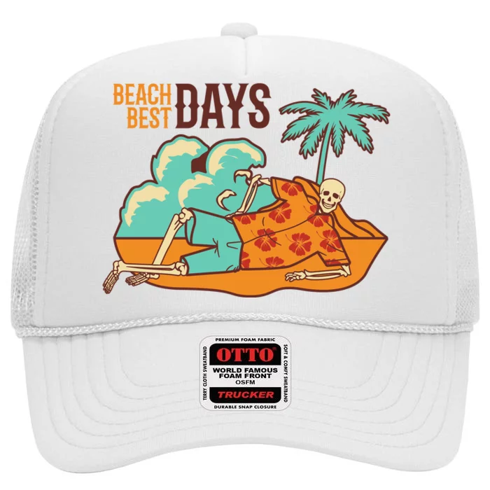 Best Beach Days Skeleton Summer Vibe High Crown Mesh Trucker Hat