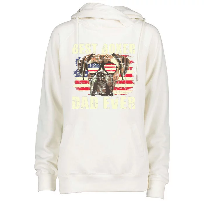 Best Boxer Dad Ever USA Flag American Dog Animal Lover Womens Funnel Neck Pullover Hood