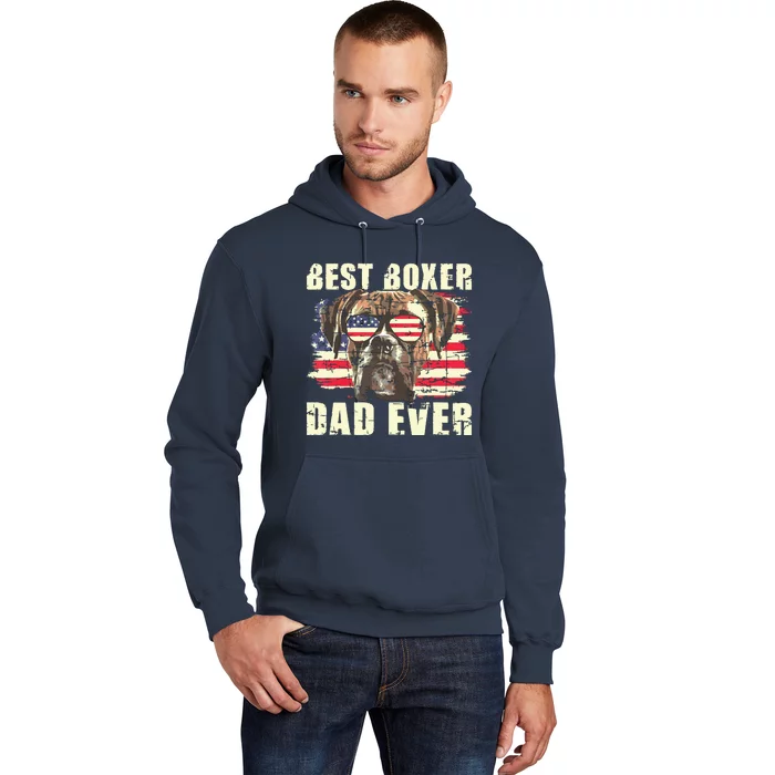 Best Boxer Dad Ever USA Flag American Dog Animal Lover Hoodie