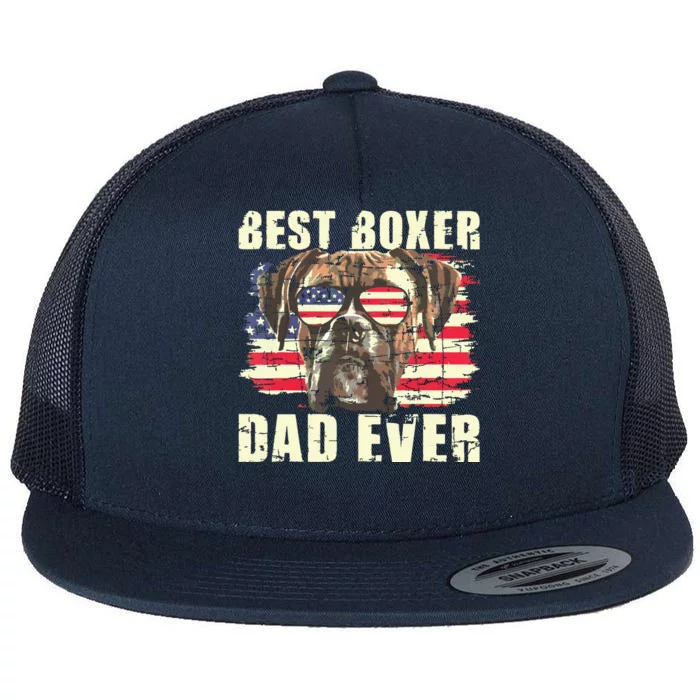 Best Boxer Dad Ever USA Flag American Dog Animal Lover Flat Bill Trucker Hat