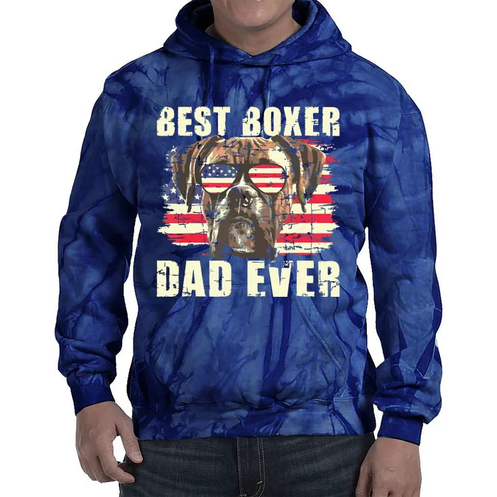 Best Boxer Dad Ever USA Flag American Dog Animal Lover Tie Dye Hoodie