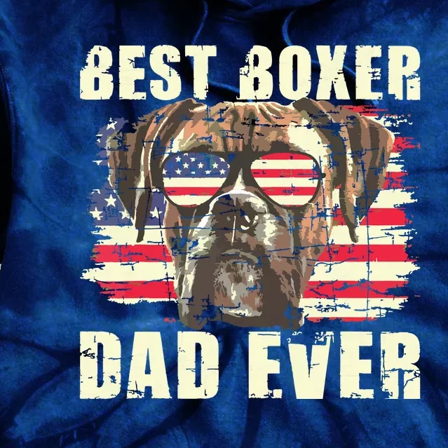 Best Boxer Dad Ever USA Flag American Dog Animal Lover Tie Dye Hoodie