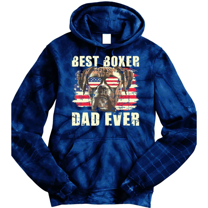 Best Boxer Dad Ever USA Flag American Dog Animal Lover Tie Dye Hoodie