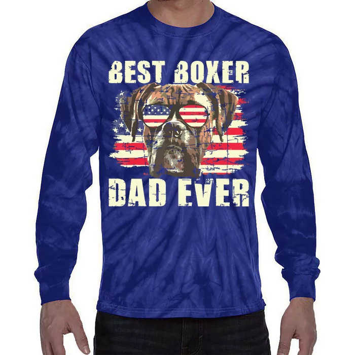 Best Boxer Dad Ever USA Flag American Dog Animal Lover Tie-Dye Long Sleeve Shirt