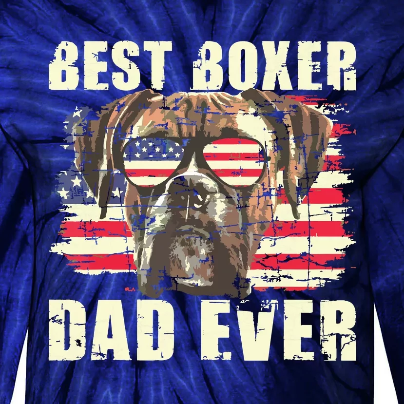 Best Boxer Dad Ever USA Flag American Dog Animal Lover Tie-Dye Long Sleeve Shirt