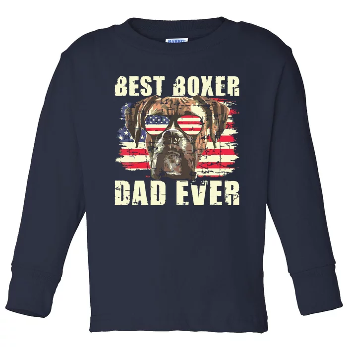 Best Boxer Dad Ever USA Flag American Dog Animal Lover Toddler Long Sleeve Shirt