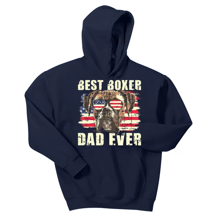 Best Boxer Dad Ever USA Flag American Dog Animal Lover Kids Hoodie