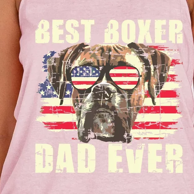 Best Boxer Dad Ever USA Flag American Dog Animal Lover Women's Knotted Racerback Tank