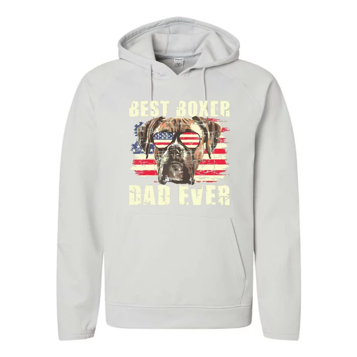 Best Boxer Dad Ever USA Flag American Dog Animal Lover Performance Fleece Hoodie