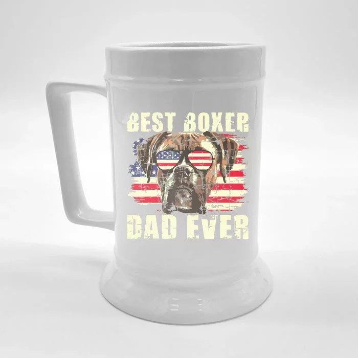 Best Boxer Dad Ever USA Flag American Dog Animal Lover Front & Back Beer Stein