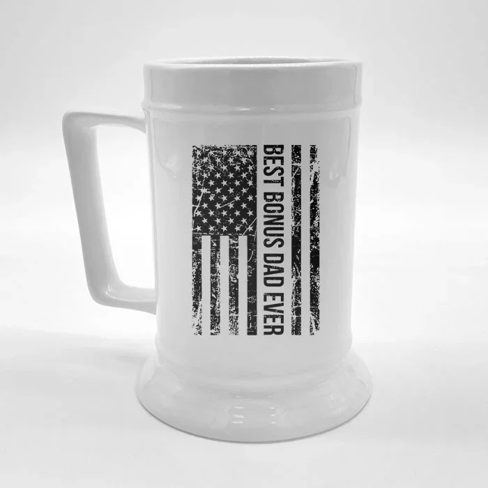 Best Bonus Dad Ever American USA Flag Fathers Day Gift Dad Front & Back Beer Stein