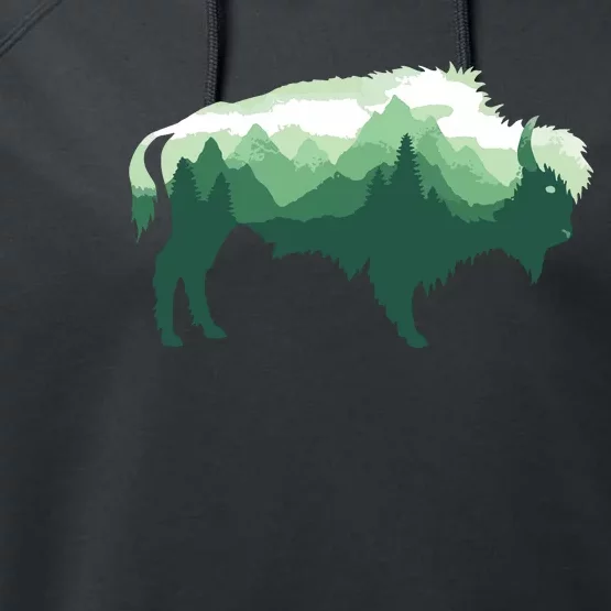 Bison Buffalo Double Exposure Surreal Wildlife Native Animal Performance Fleece Hoodie