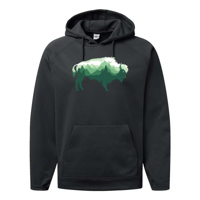 Bison Buffalo Double Exposure Surreal Wildlife Native Animal Performance Fleece Hoodie