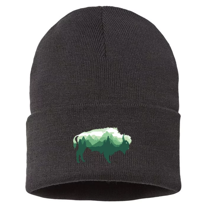 Bison Buffalo Double Exposure Surreal Wildlife Native Animal Sustainable Knit Beanie