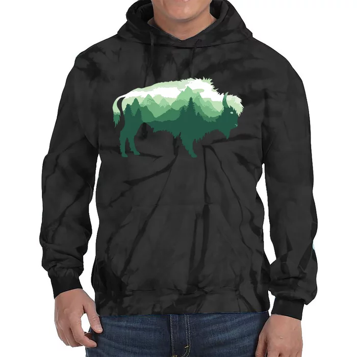 Bison Buffalo Double Exposure Surreal Wildlife Native Animal Tie Dye Hoodie